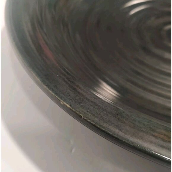 Studio Art Pottery Platter / Bowl Swirls Solid Dark Green/Black? 13x13x2" Signed - Picture 7 of 16